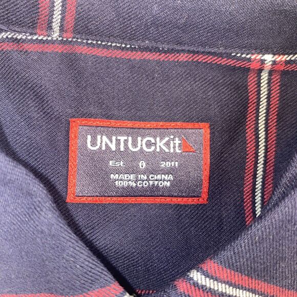 UNTUCKit Women's Mavrodaphne Button Front Flannel Shirt Size 0 Blue Windowpane - Picture 2 of 6